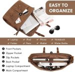 Mens Messenger Bag 15.6 Inch Waterproof Vintage Genuine Leather Waxed Canvas Briefcase Retro Office Computer Laptop Bag Large School Satchel Shoulder Bag for Men Women, Brown - Image 3